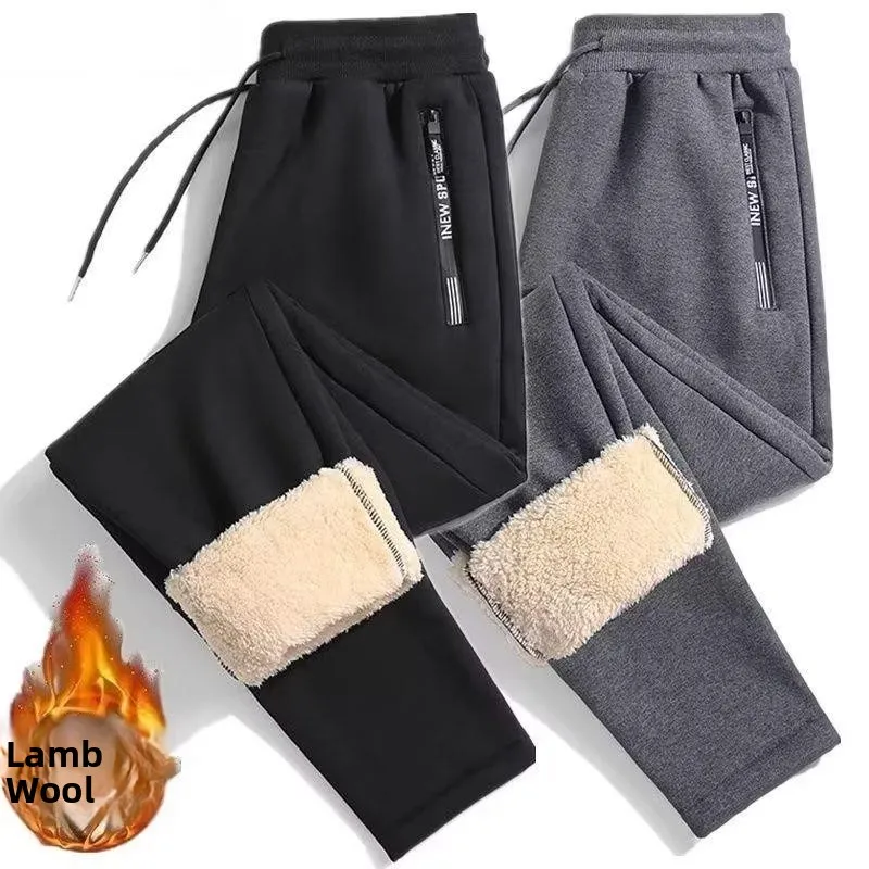 

Men's Winter Thickened Fleece Lined Sports Casual Cotton Pants Warm Sheepskin Velvet Long Trousers Youth Middle School Students