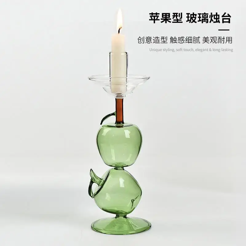 2.5cm Green apple glass candlestick - Romantic candlelight colored candle holder Home decoration item - Wedding photography prop