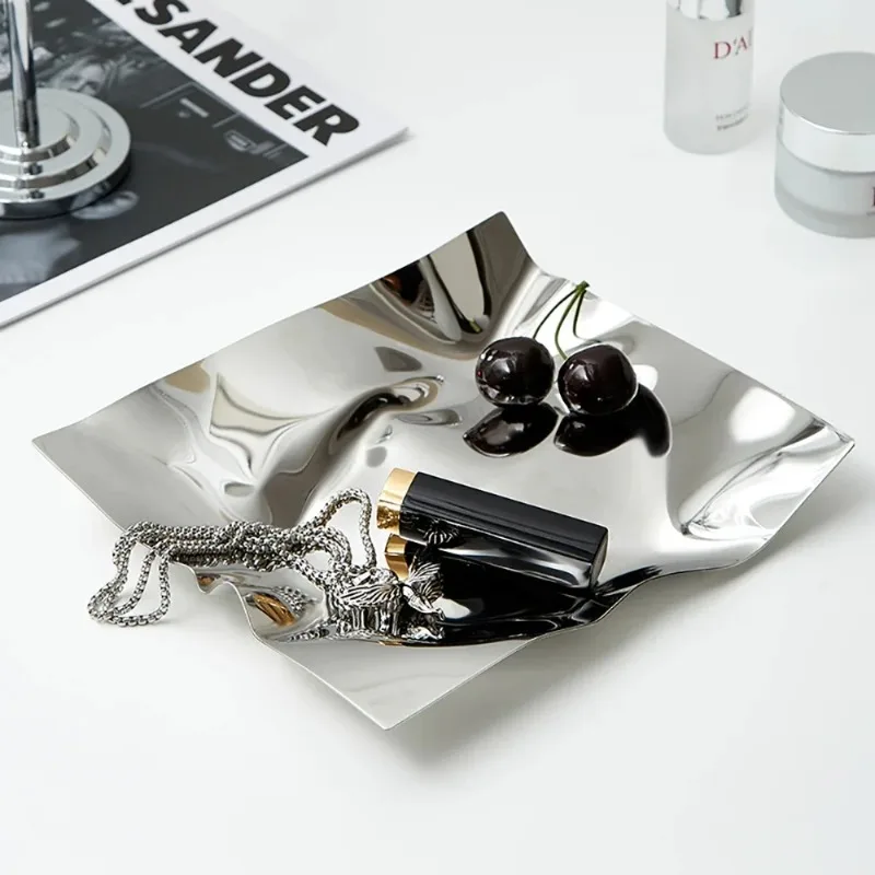 Ins Nordic Irregular Jewelry Storage Tray Stainless Steel Fruit Plate Creative Design Living Room Ornaments High-end Home Decors