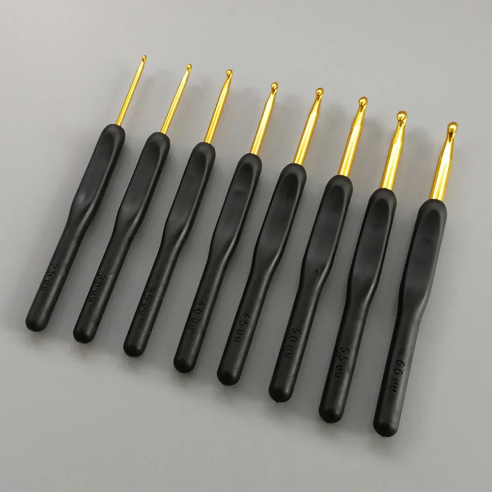 8pcs Handmade Crochet Hook Set Soft Handle Stitches Sewing Tool Home Knitting Needles Aluminum Alloy Grip DIY Ergonomic Portable
