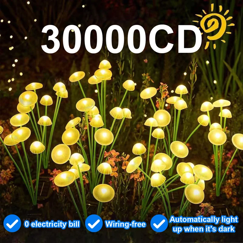 30000CD Solar Garden Lights Solar Mushroom Lamp Waterproof Stake Light for Outdoor Garden Patio Yard Pathway Wedding Party Decor