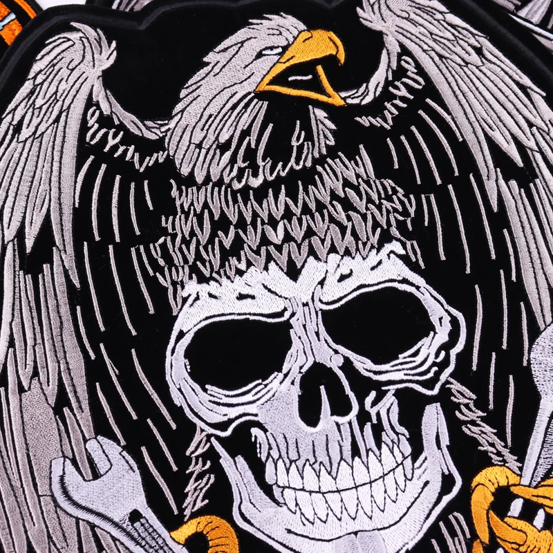 Skull Motorcycle Iron On Patches For Clothing Thermoadhesive Patches Biker Embroidered Patches On Clothes Eagle Back Large Patch