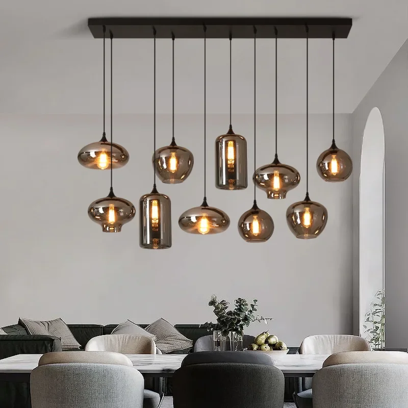 

Nordic Smoky Grey Lustre Glass LED Pendant Lights for Dining Living Room Kitchen Table Bar Chandelier Home Decor Hanging Lamps