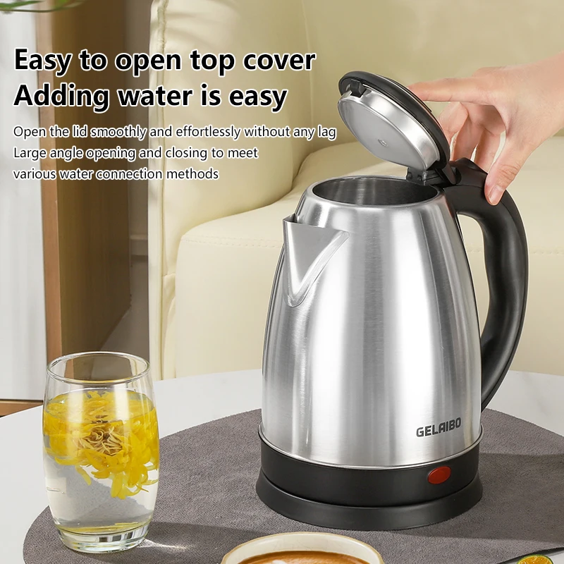 غلاية كهربائية GELAIBO، غلاية سرعة، غلاية كهربائية من الفولاذ المقاوم للصدأ، إيقاف تشغيل أوتوماتيكي منزلي، غلاية بزر واحد، كهربائي