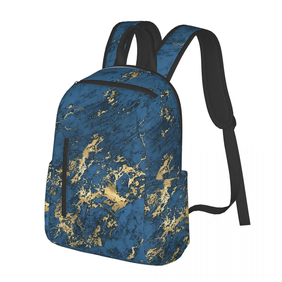 

Light Bule Golden Marble Pattern Student Backpack School Bag Hiking Travel Daypack for Men Women Bookbag Shoulder Bags