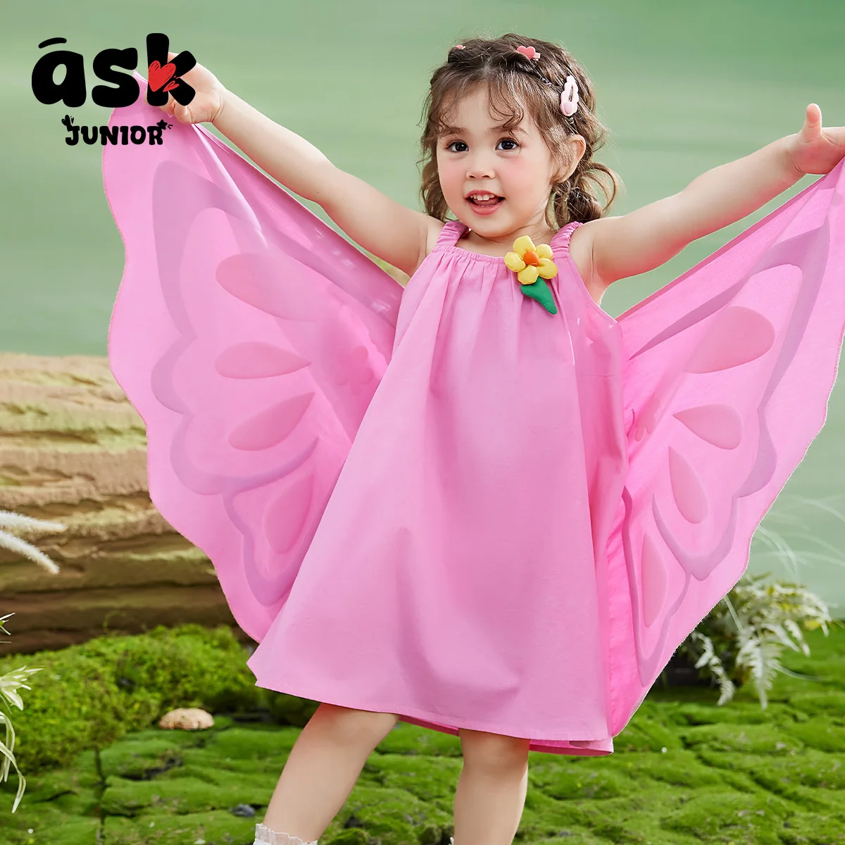 اسأل تنورة الفتيات الصغيرات الصيف الأطفال فستان الحمالة أجنحة الفراشة