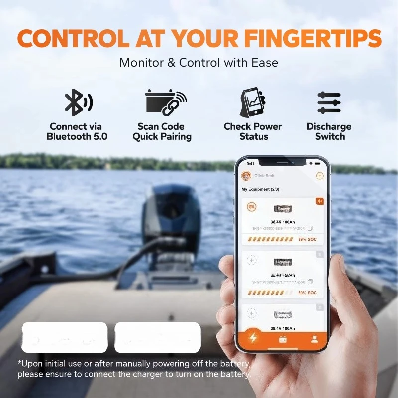 36V (38.4V) 100Ah  Outboard Motor Bluetooth Lithium Lifepo4 Marine Electric Boat Battery