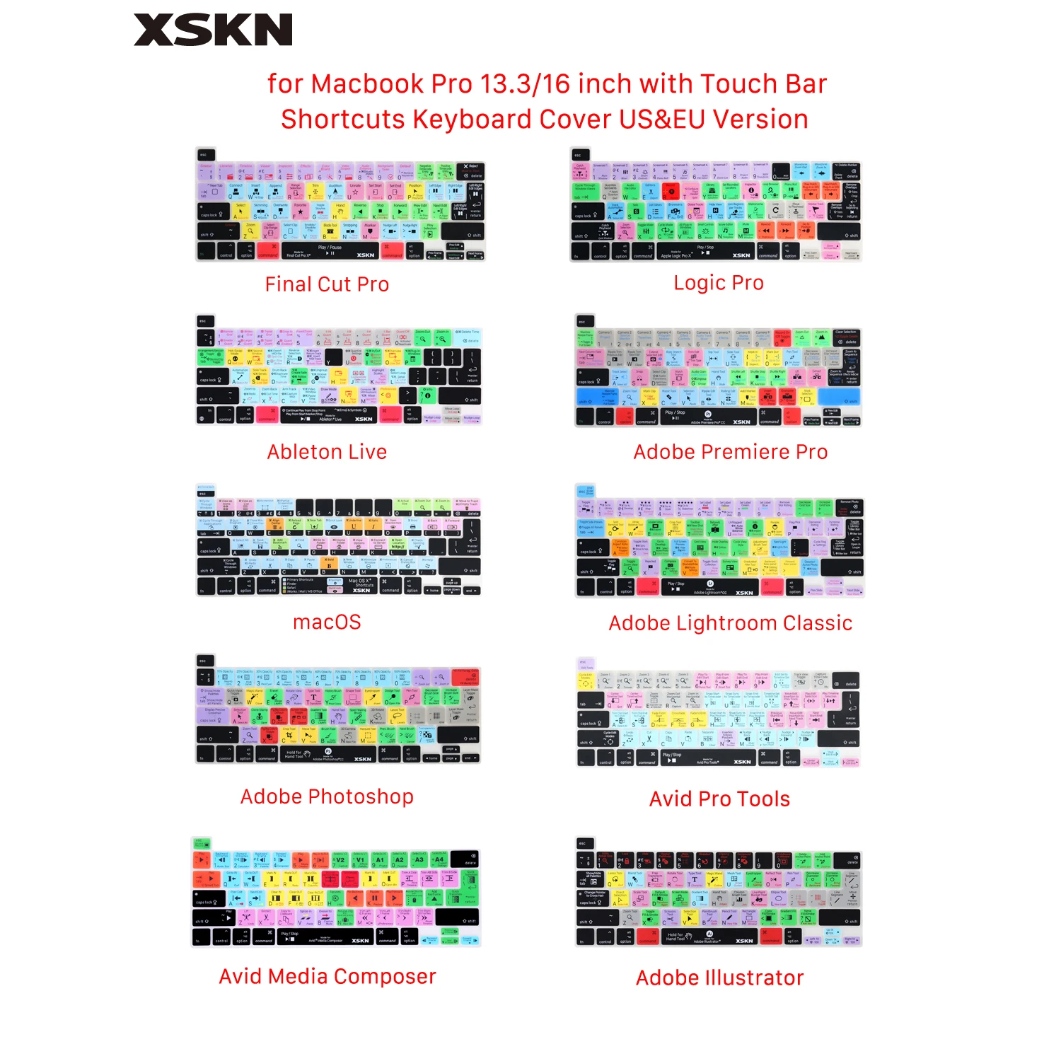 

XSKN Logic Final Cut Pro Tools Ableton Premiere OS Photoshop Lightroom Shortcuts Silicone Keyboard Cover for MacBook Pro 13.3/16