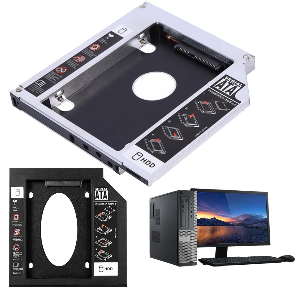 9.5/12.7mm 2nd SSD HDD Hard Drive Caddy Adapter Tray Universal SATA 3.0 2nd HDD Caddy Aluminum/Plastic for Laptop DVD-ROM ODD