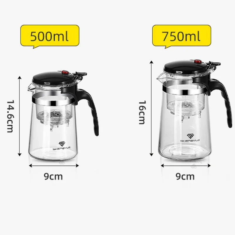 Teapot Thickened Glass Heated Resistant Flower Tea Kettle One-button Filtering Tea Separation Coffee Teapot Office Home Tools