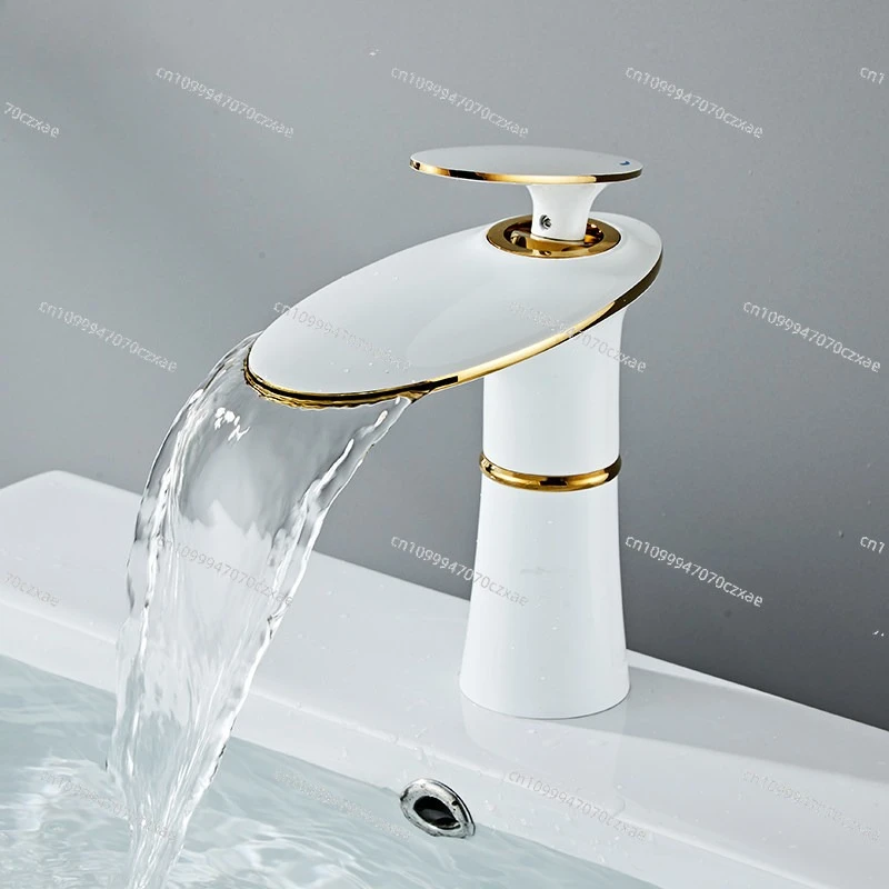 Waterfall Washbasin Faucet, Hot and Cold Hand Wash Toilet Bathroom Cabinet Washbasin All Copper Personality Round