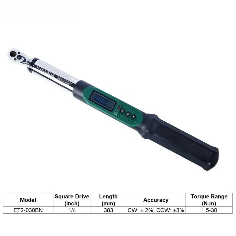 

Reversible Quick Release Ratchet Head 1/4 Inch 30Nm WIZTANK Adjustable Torque Wrench Digital