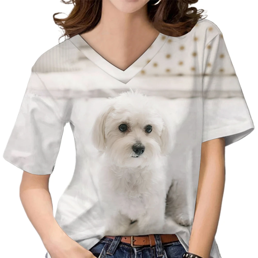 

Women's T-Shirt Cute Animal Puppy Print Y2k T-Shirt Fashions V-Neck Short Sleeve Tops Summer Light Casual Tees Woman Clothes