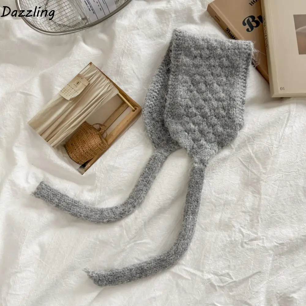 

Trendy Thickening Wool Strappy Ear Muff Solid Color Windproof Earlap Warmer Keep Warm Handmade Knitted Earmuffs Winter Headband