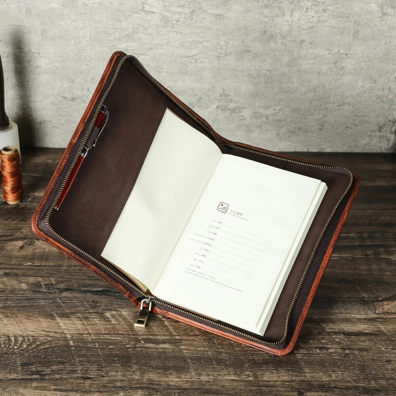 P+ Genuine Leather Book Cover A5 Notepad Notebook Case Protective Cover Pen Holder