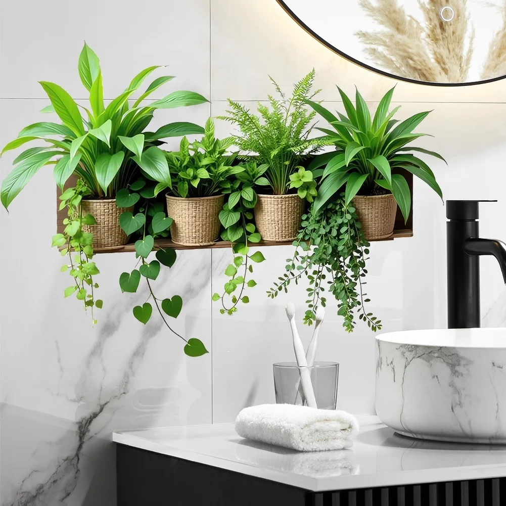 PVC Green Plant Wall Decal Self-Stick Decor for Living Room Bedroom Kitchen Office 315.5x10.6in Waterproof Material
