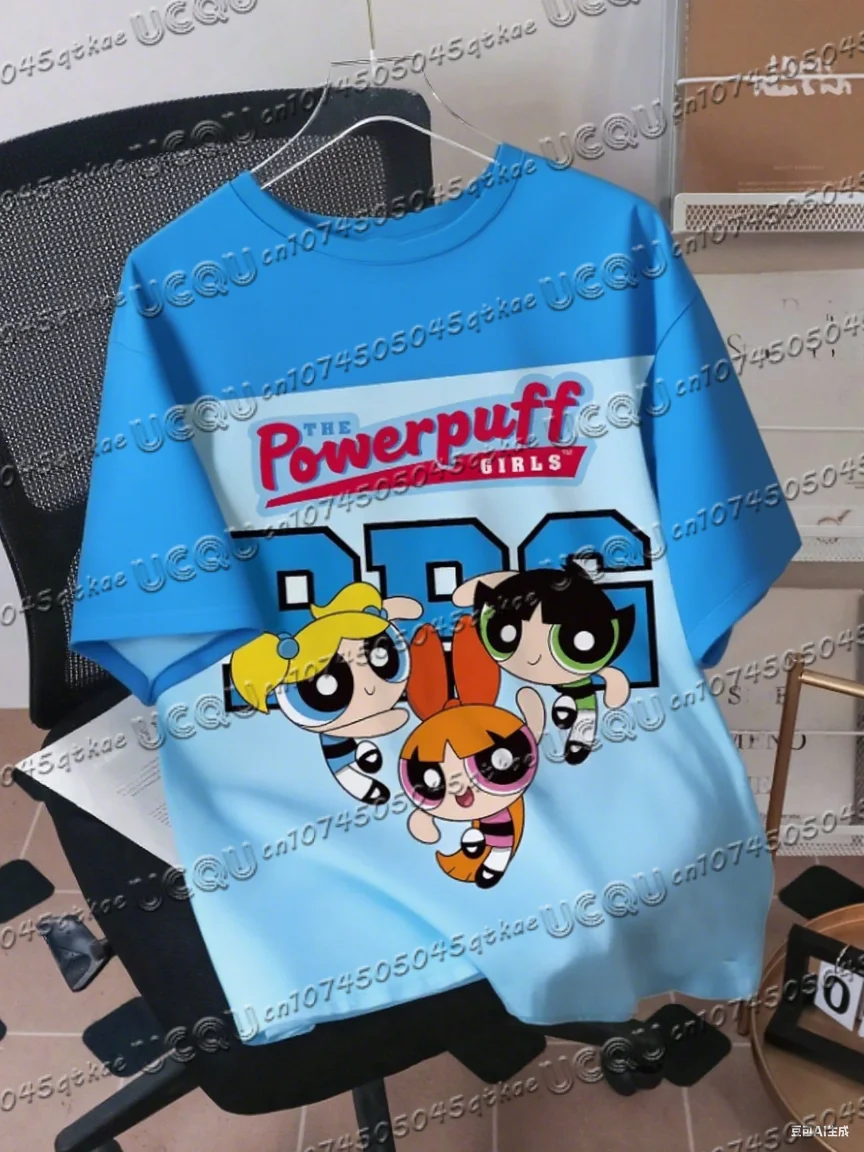المرأة The Powerpuff الفتيات الرجال قصيرة الأكمام ثلاثية الأبعاد تي شيرت مطبوع الجولة الرقبة الصيف حجم كبير عادية تي شيرت رجالي بلايز #4