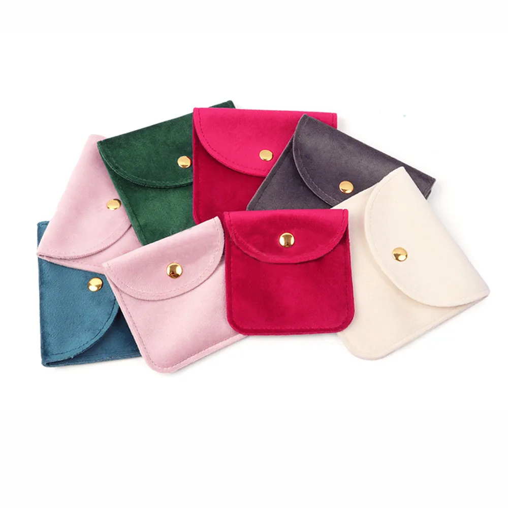 Fashionable Solid Color Buckle Jewelry Bag Rounded Soft Velvet Bag Envelope Jewelry Bag Necklace Bracelet Storage Bag Gift Bag