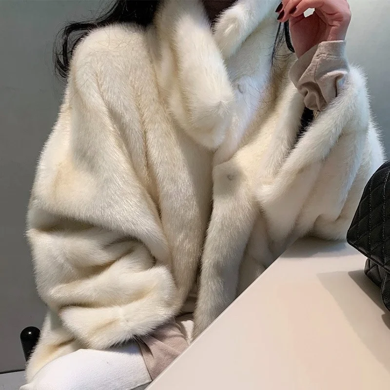 Autumn and Winter Fashion Jacket Korea Women\'s 2022 Temperament Elegant Lapel Slotted Loose Pockets Warm Mink Imitation Fur