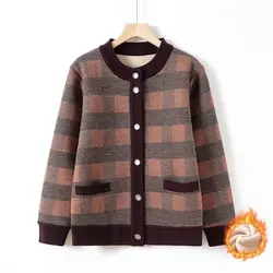 Grandma's Plus Velvet Cardigan Warm Coat Mom's Thick Top Elderly Clothes