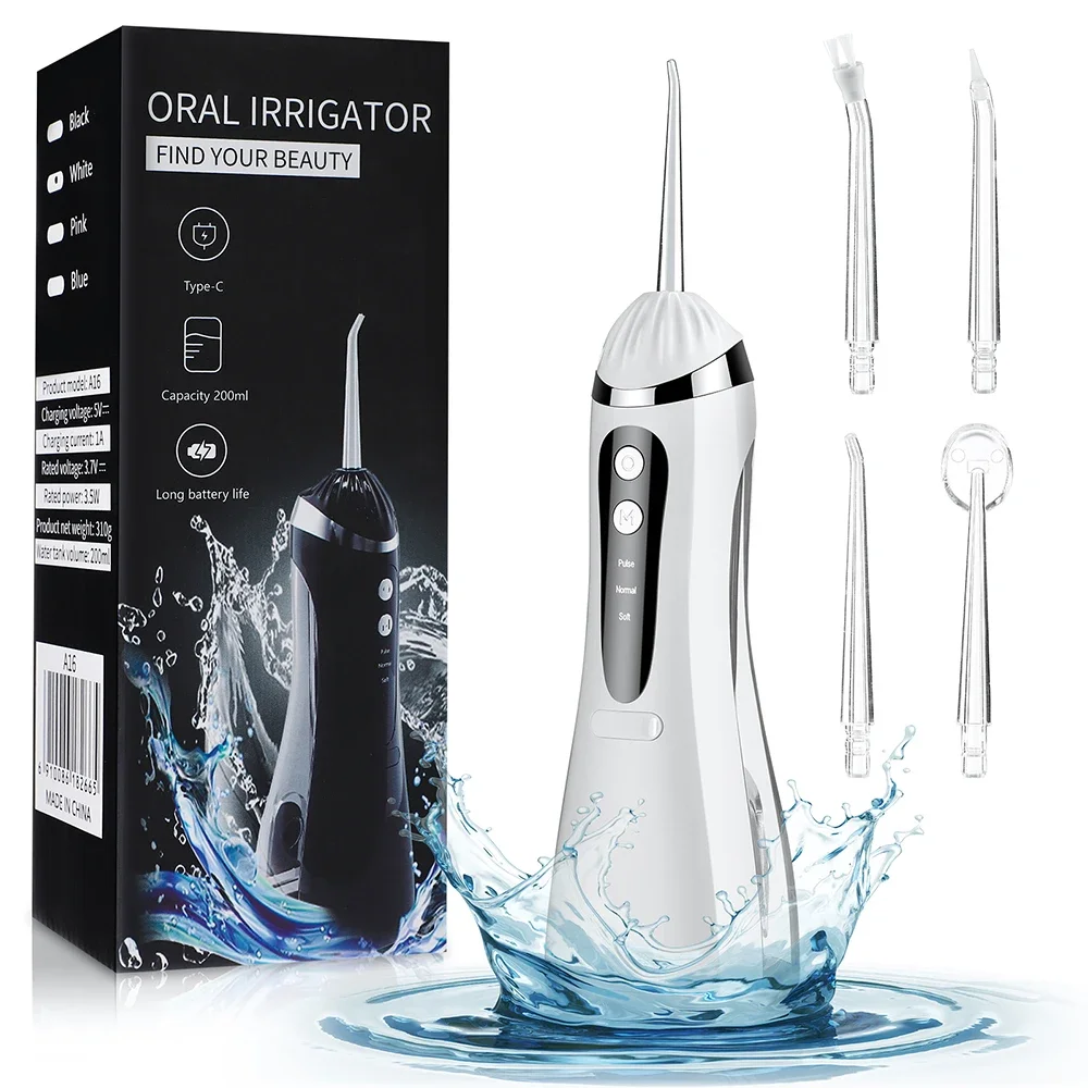 

3 Modes 5 Nozzles Water Flosser 1600 Pulses/min 0.6mm Fine Jet Food Grade High Pulse Oral Irrigator for Teeth Cleaning Gum Care