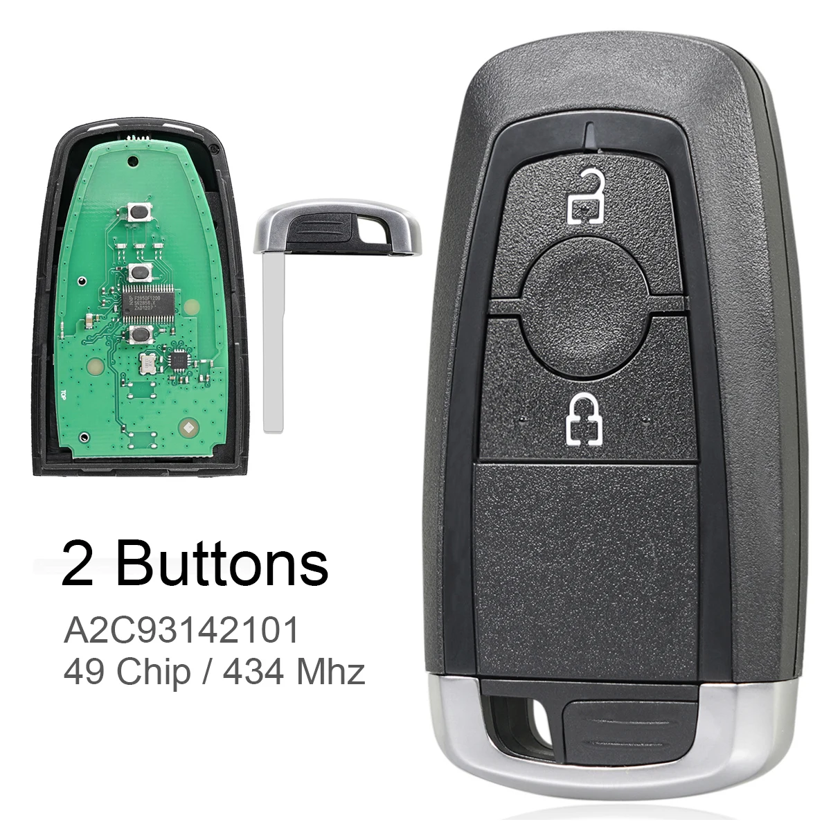 

2 Buttons 434MHz 49Chip A2C93142101 Keyless Smart Remote Car Key Fob Fit for Ford