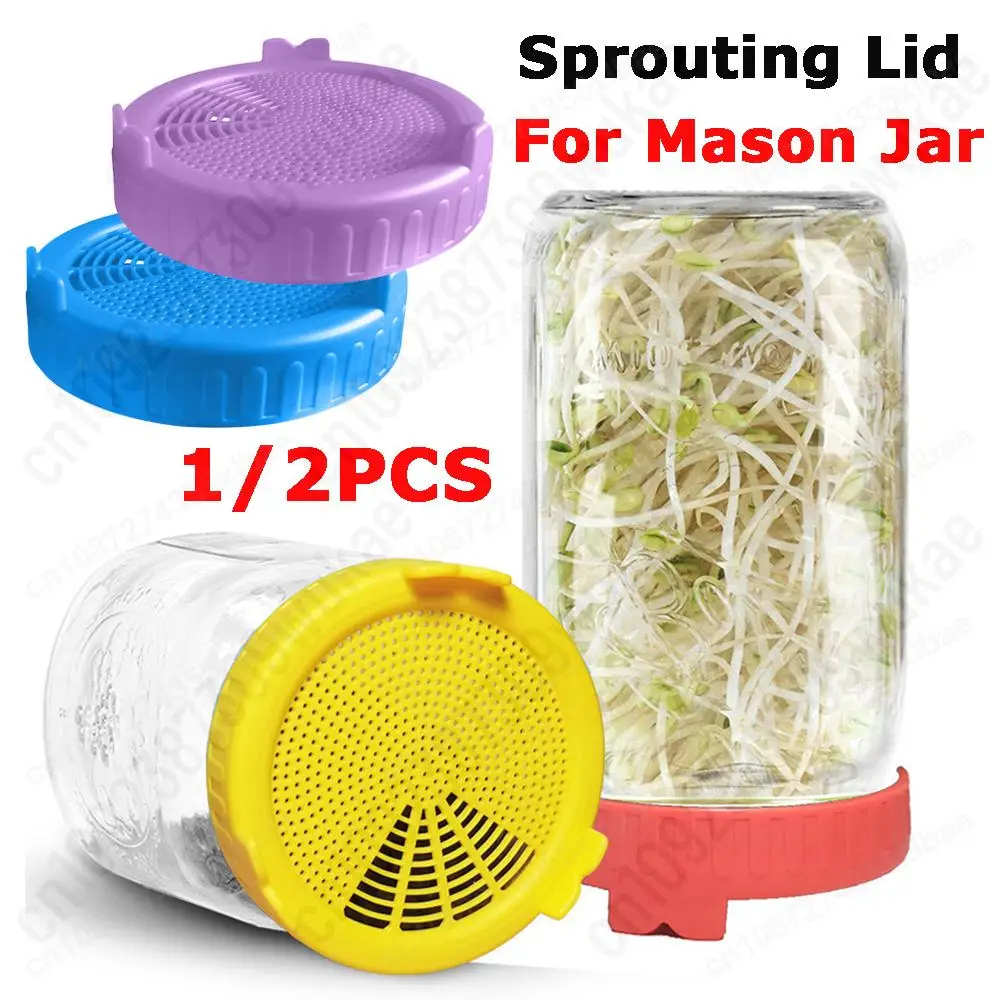 1-2PCS Plastic Sprouting Lid Food Grade Seed Crop Germination Vegetable Plastic Sealing Ring LidMesh Sprout Cover For Mason Jar