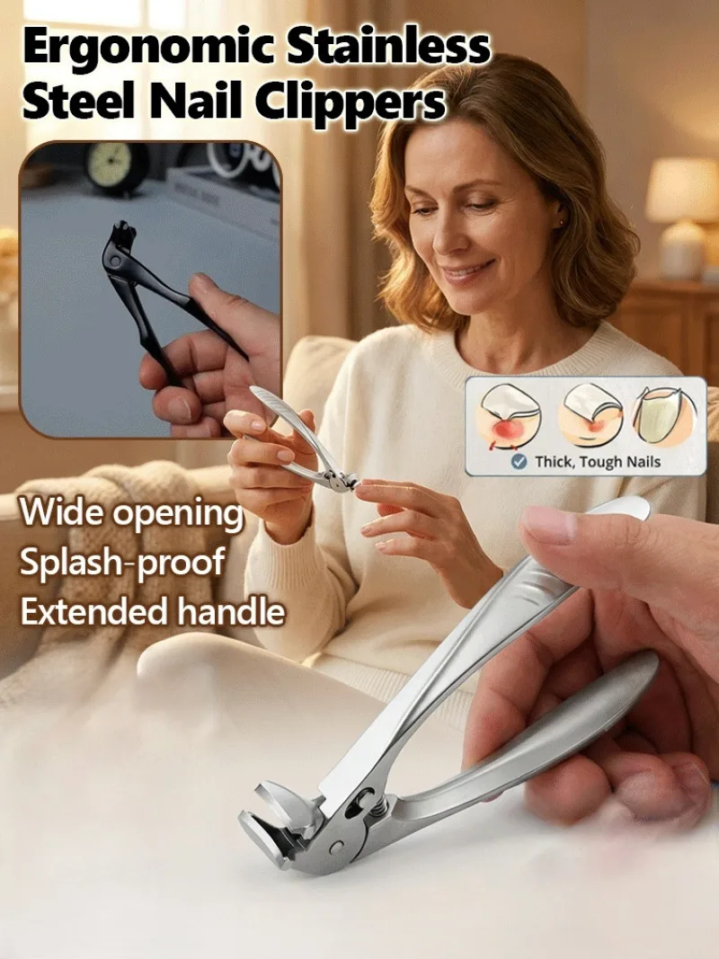 Wide Opening Stainless Steel Nail Clipper, Anti-Splash Ingrown Toenail Scissors for Thick Nails & Pedicure Use
