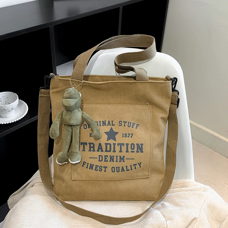 Thickened canvas couple bag washed cotton ins Japanese commuter canvas literary handbag messenger bag   