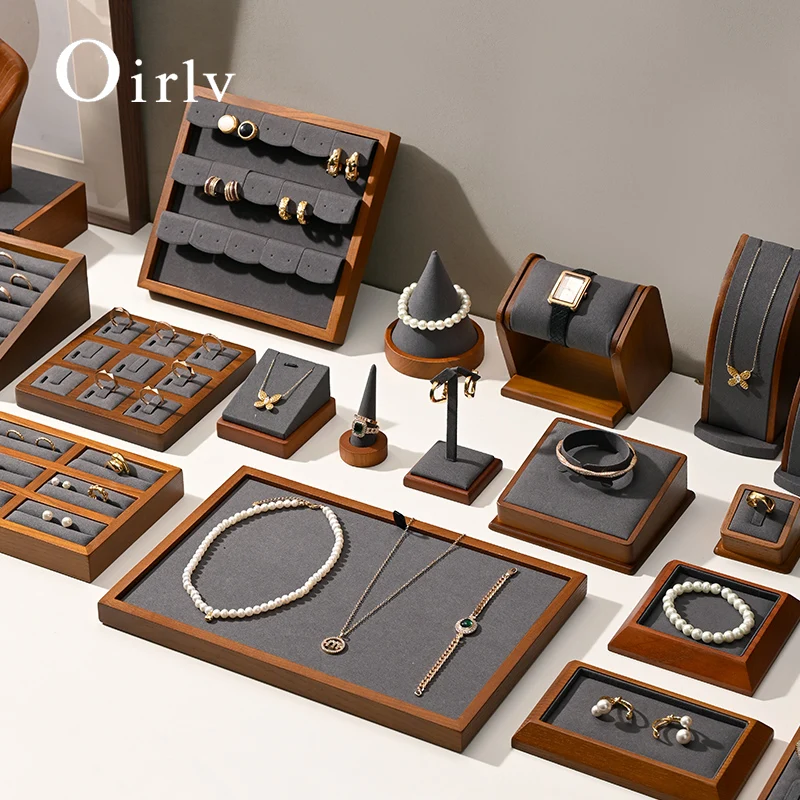 

Orilv деревянная опора для демонстрации ювелирных изделий серый органайзер для ювелирных изделий кольцо серьги кулон для хранения браслет подставка для часов стойка дисплей реквизит