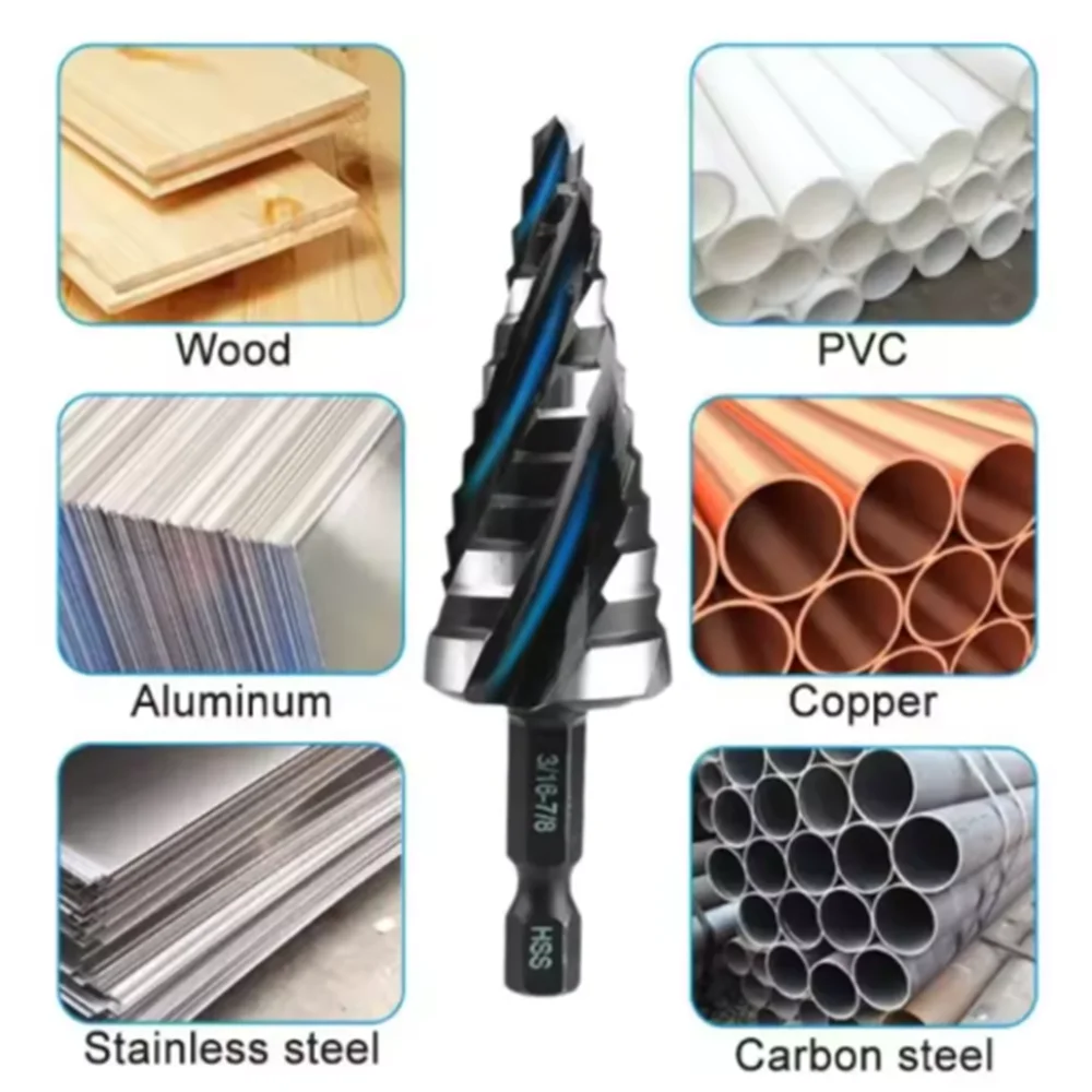 HSS Spiral Step Drill Bit Set Imperial Sizes Hex Shank Hole Cutter with Storage Box for DIY And Professional Use 4