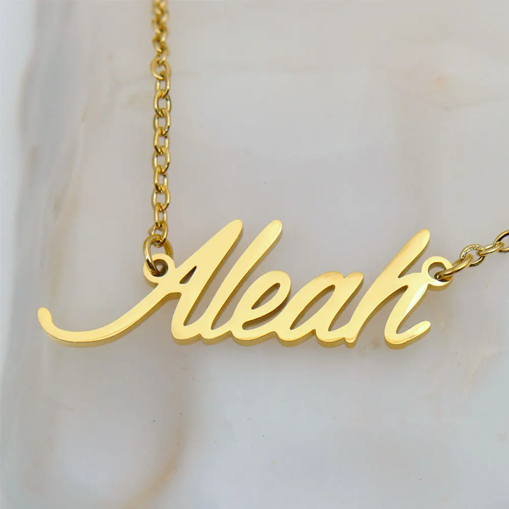 

AOLOSHOW Aleah Gold Color Stainless Steel Name Necklace for Women Personalized Jewelry Nameplate Pendant Choker Collares