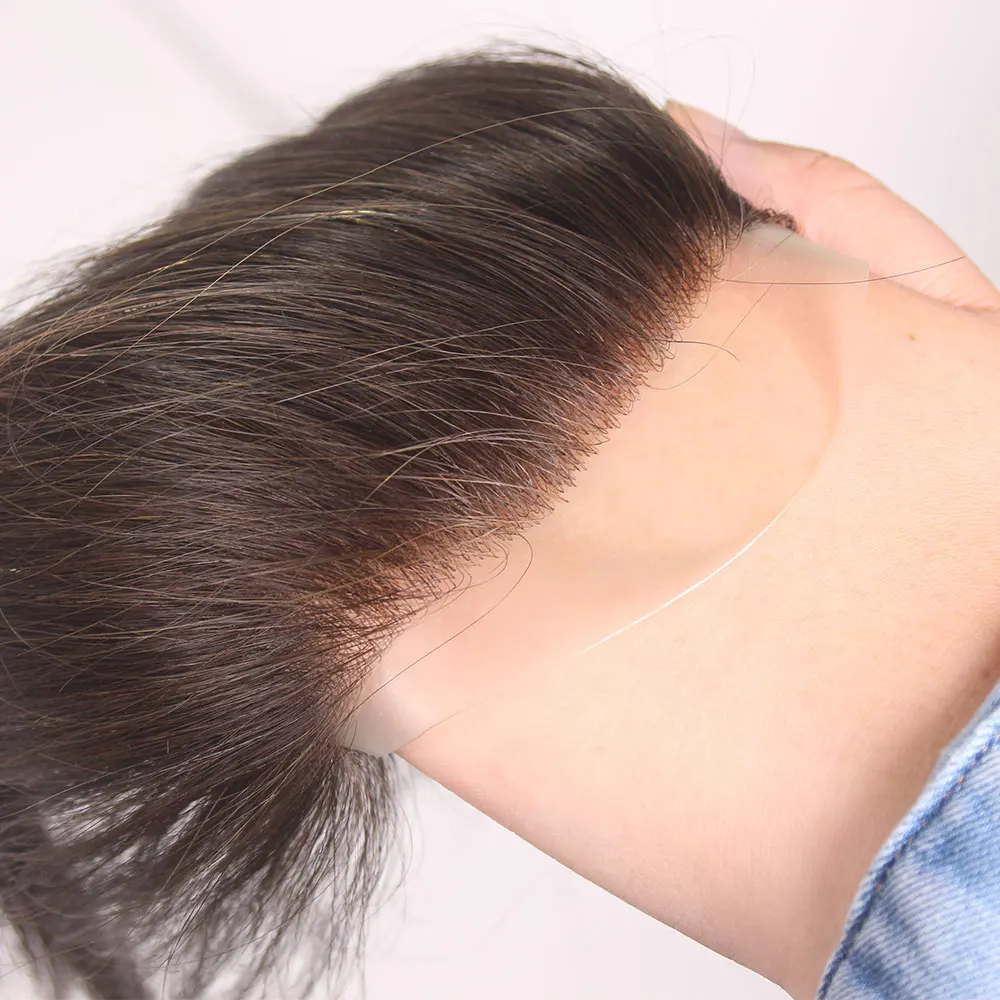 Ekstensi rambut manusia untuk wanita, ekstensi rambut manusia, ekstensi rambut dahi, hiasan atas kulit PU, rambut palsu pengganti untuk pria dan wanita