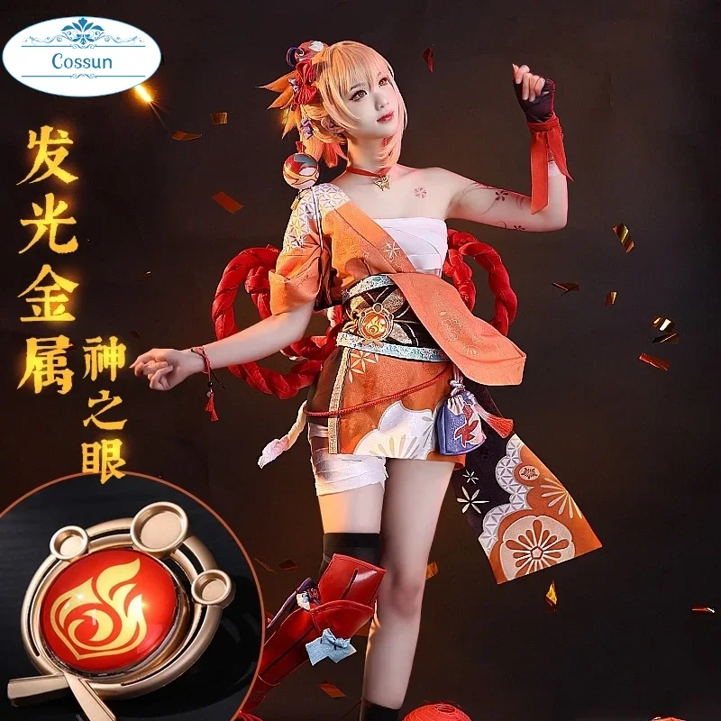 Anime! Genshin Impact Yoimiya Frolicking Flames Elegant Kimono Uniform Cosplay Costume Halloween Party Role Play Suit Women NEW