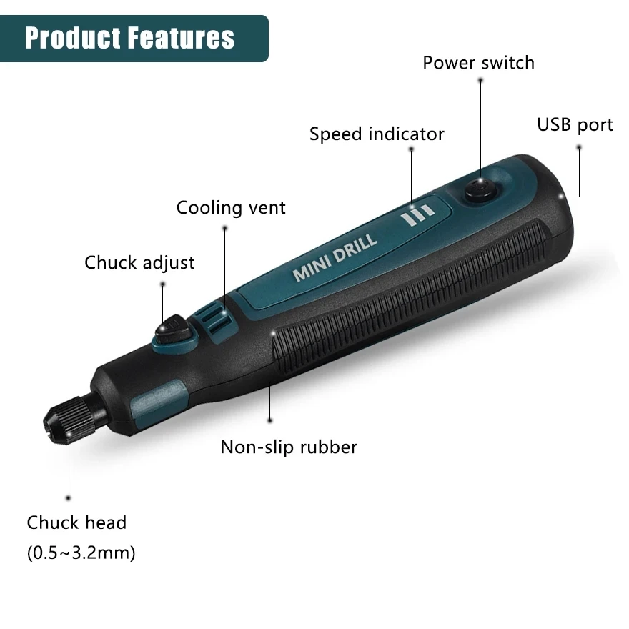 Cordless Electric Drill Grinder Dremel Rotary Tool Rechargeable Battery Woodworking Engraving 3 Speed Mini Engraver Pen