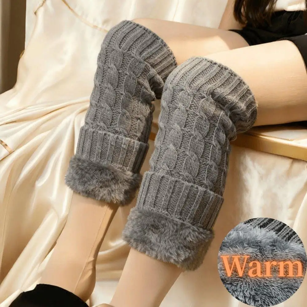 1 Pair Women Knitted Leg Warmers Winter Warm Wool Boot Covers Fleece-Lined Thicken Warm High Leg Cover Crochet Long Heap Socks