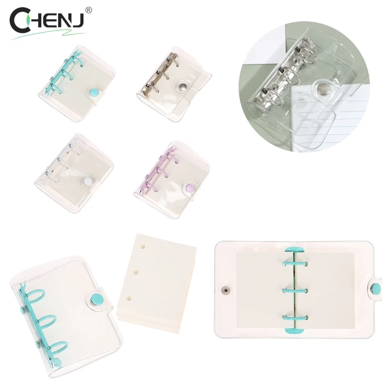 Transparent 3 Ring Mini Loose-leaf Notebook Student Portable Hand Book Ring Binder Kawaii School Supplies Stationery