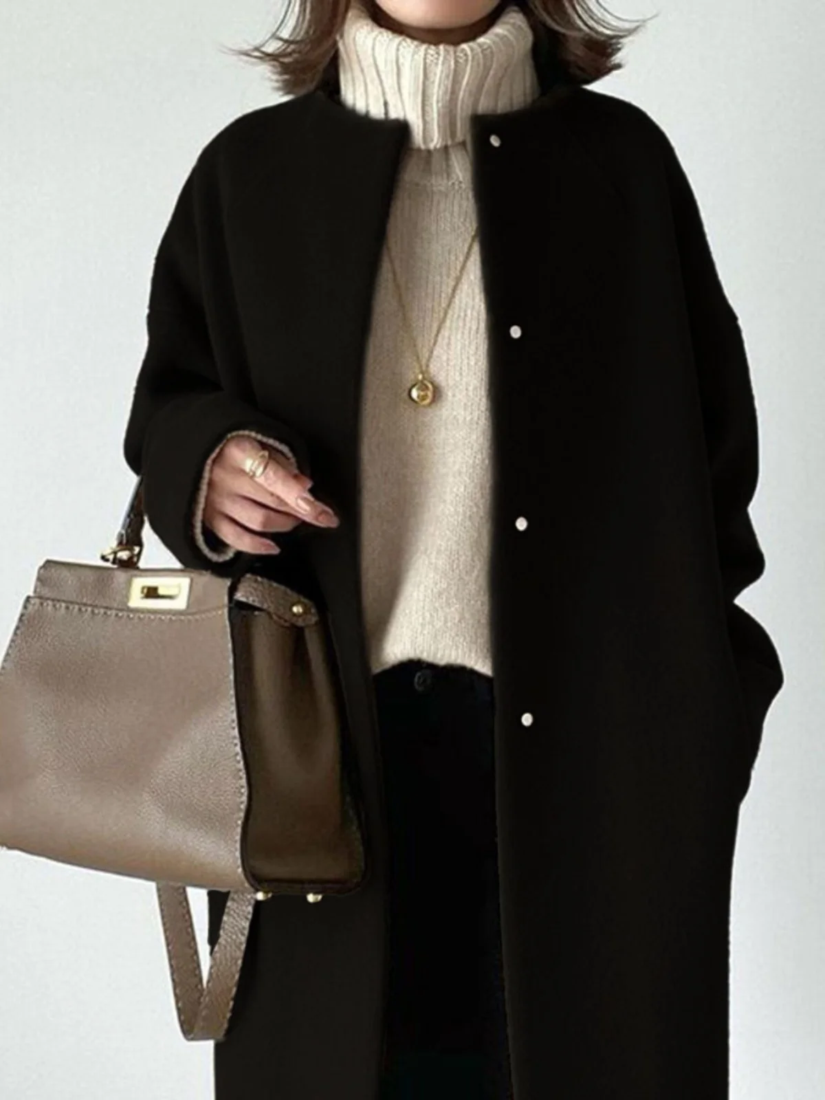 Cappotto Invernale Giapponese Laid-ba per Donna, Taglio Dritto e Ampio, Lunghezza Media, in Lana, Stile Coreano per il Pendolarismo