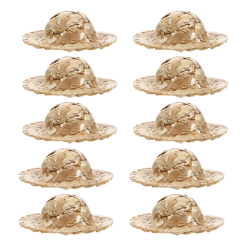 10Pcs Mini Woven Hats Miniature Creative Handcraft Set Lightweight DIY Small Hats Photo Prop Decoration Mini Hat