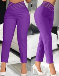 Elegant High Waist Flared Women Pants Office Casual Crisscross Sheer Mesh Patch Mesh Patch Casual Trousers Women Clothes