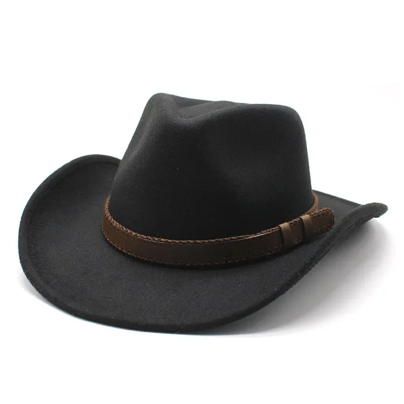 Women's Men's Wool Hollow Western Cowboy Hat with Fashion Belt Size Gentleman Lady Jazz Cowgirl Jazz Toca Sombrero Cap