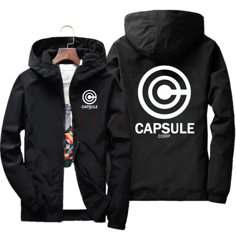 Chaqueta CAPSULE CORP de talla grande para hombre, ropa deportiva, chaqueta cortavientos con capucha y cremallera, Parkas de piloto, ropa, abrigo 7XL