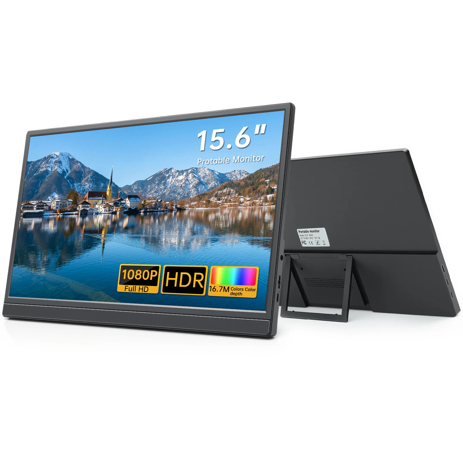 Portable Monitor 15.6 inch FHD 1080P - Ultra-Slim Portable Laptop Monitor with Kickstand - IPS Travel Monitor for Laptop PC, MAC, Phone, Xbox, PS5 - USB-C & HDMI Connectivity