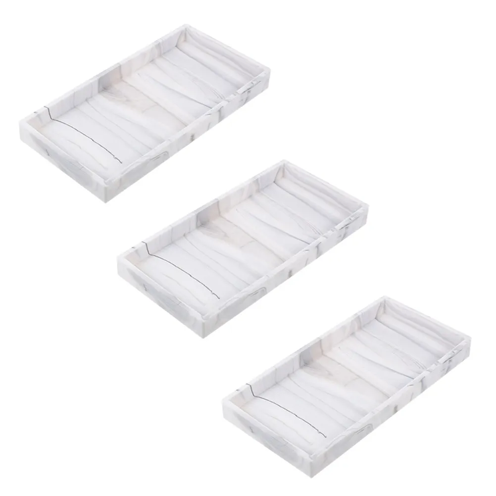 3Pcs Sturdy Silicone Bathroom Counter Tray Rectangle Storage Plate for Vanity Dresser Toiletries Perfume Jewelry Makeup