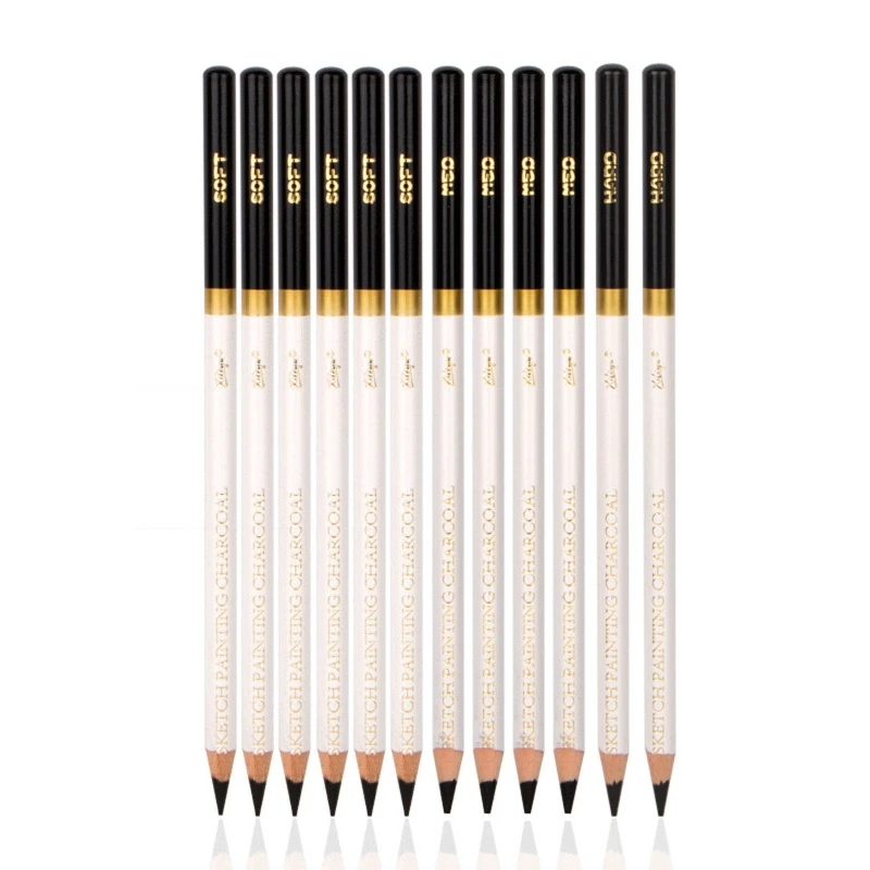 Set of 12 Charcoal Pencils Soft Hard Sketch Pencils Beginners Set for Kid