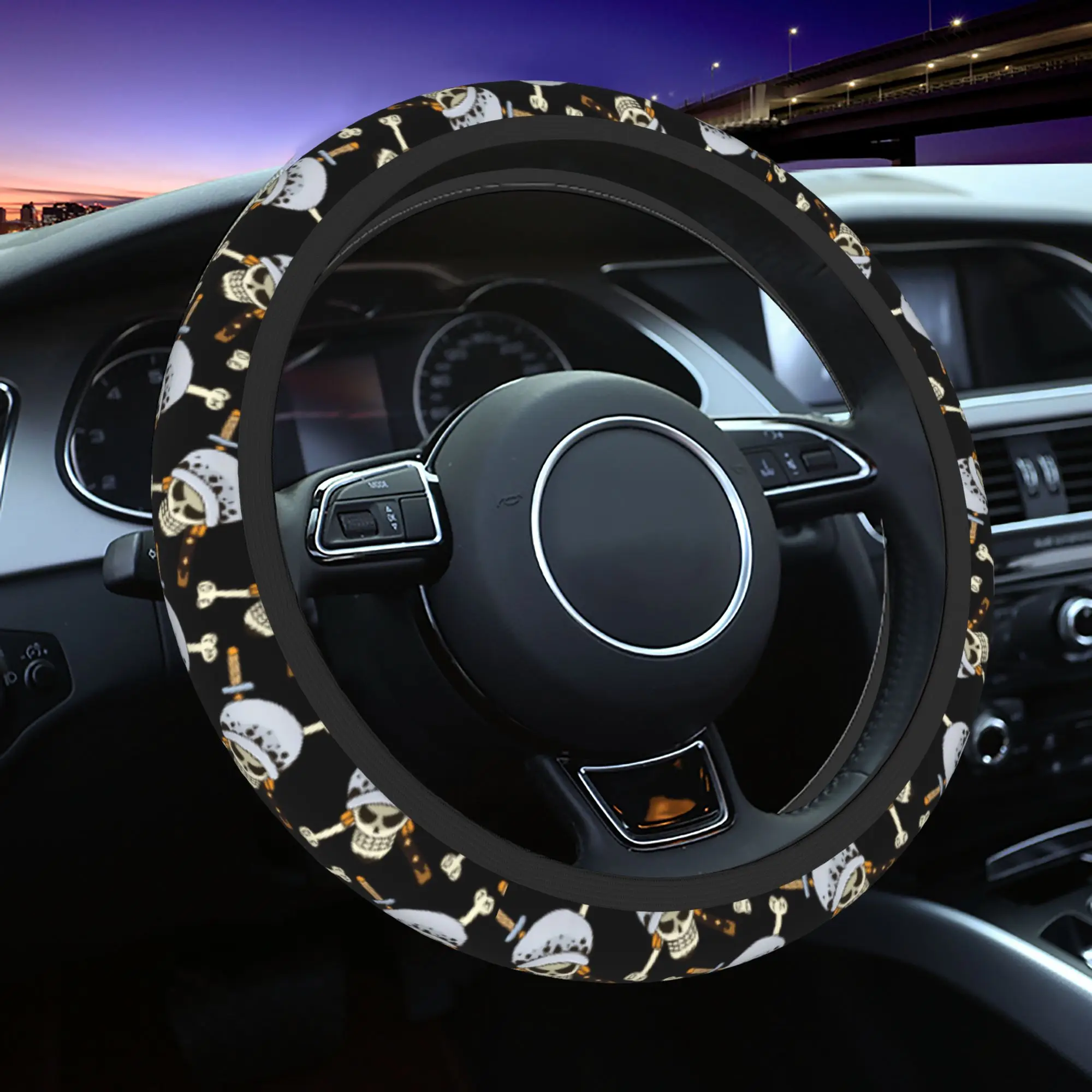 Trafalgar D Law One Piece Flag Car Steering Wheel Cover 38cm Non-slip  Auto Steering Wheel Protector Colorful Car-styling