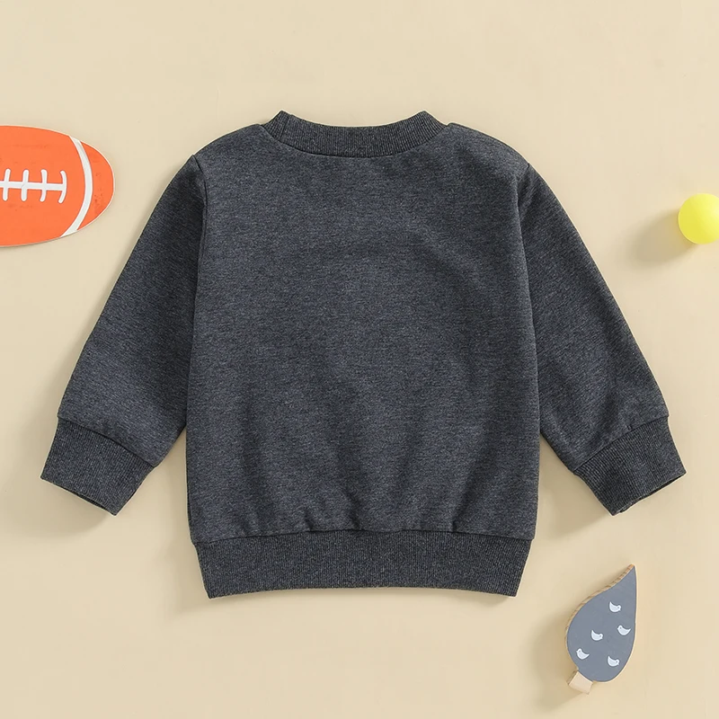 Toddler Fall Sweatshirt Football Letter Embroidered Long Sleeve Round Neck Casual Pullover Tops