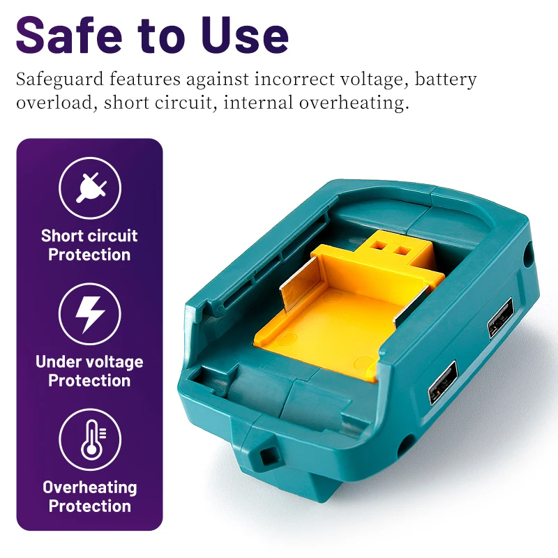 ADP05 Power Source For Makita 18V LXT Li-Ion Battery BL1830 BL1840 Converter Adapter with LED Light Dual USB Ports & DC Port