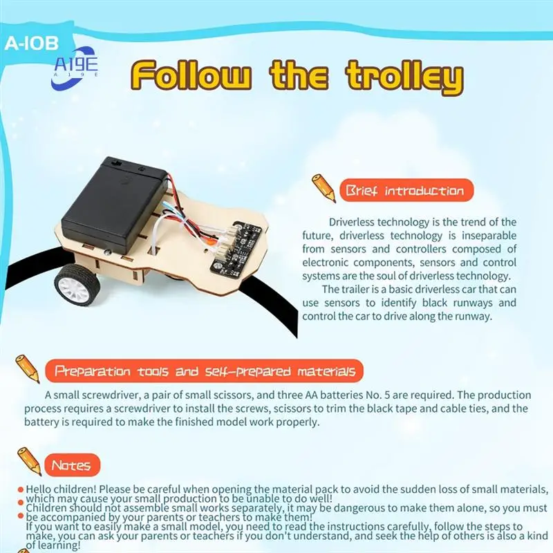 

A19E-Scientific Experiment Wooden DIY Tracking Car Assembly Model Technology Production Material Package For Children Kids