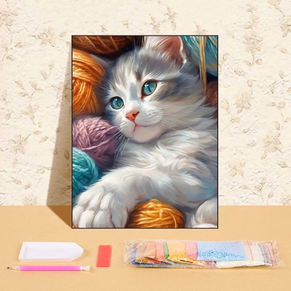 

Full Round Diamond Cross Stitch 5D DIY Diamond Embroidery Rhinestone Painting Diamond Painting Cartoon Cat Picture For Bedroom